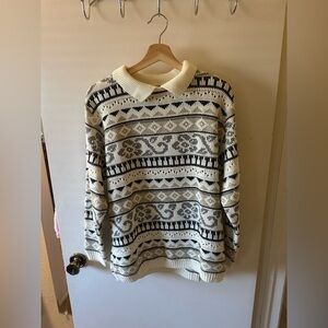 Alfred Dunner Cream and Gray Knit Sweater